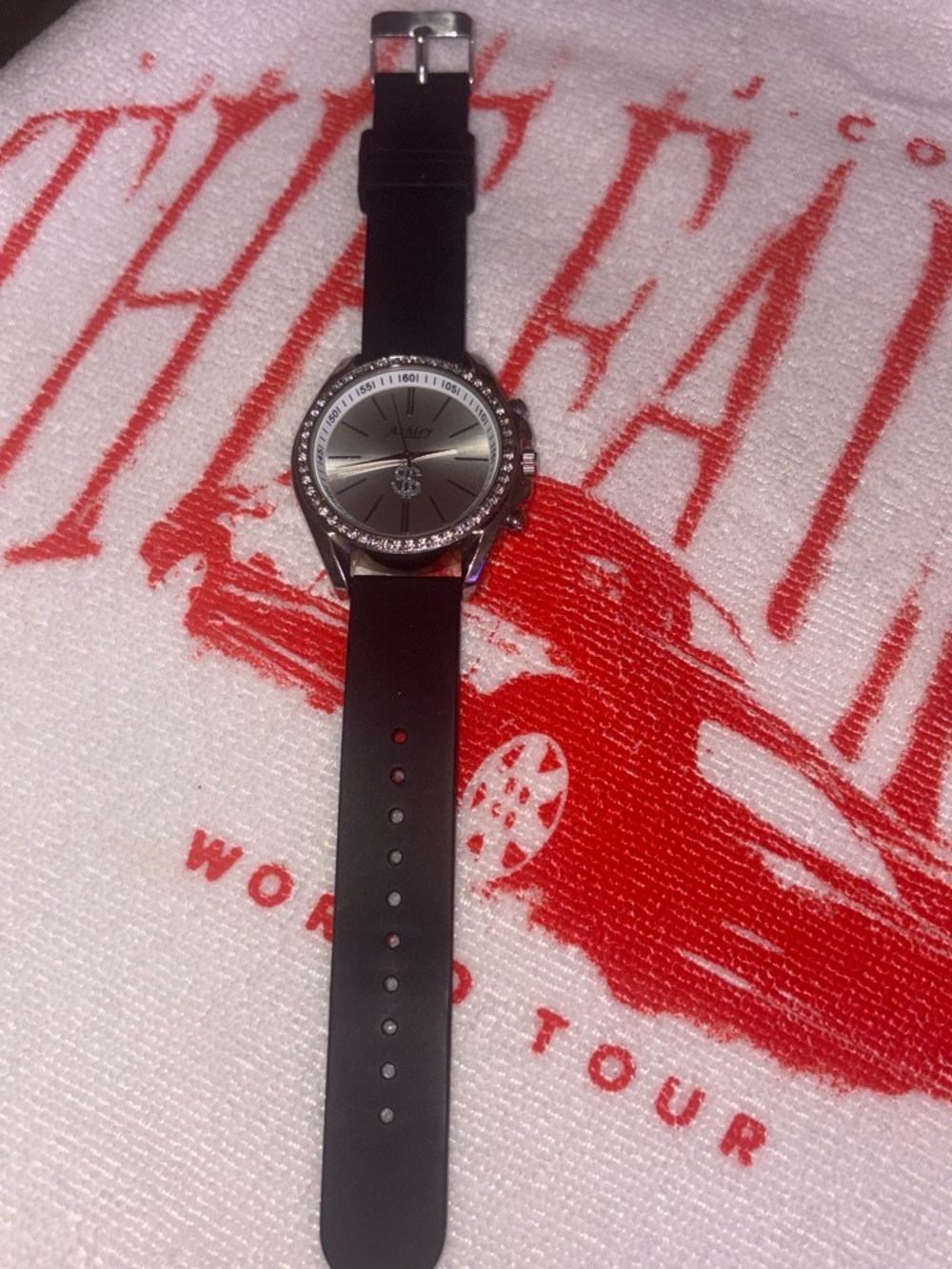 Black Silicone Strap Men's Watch with Crystal Bezel